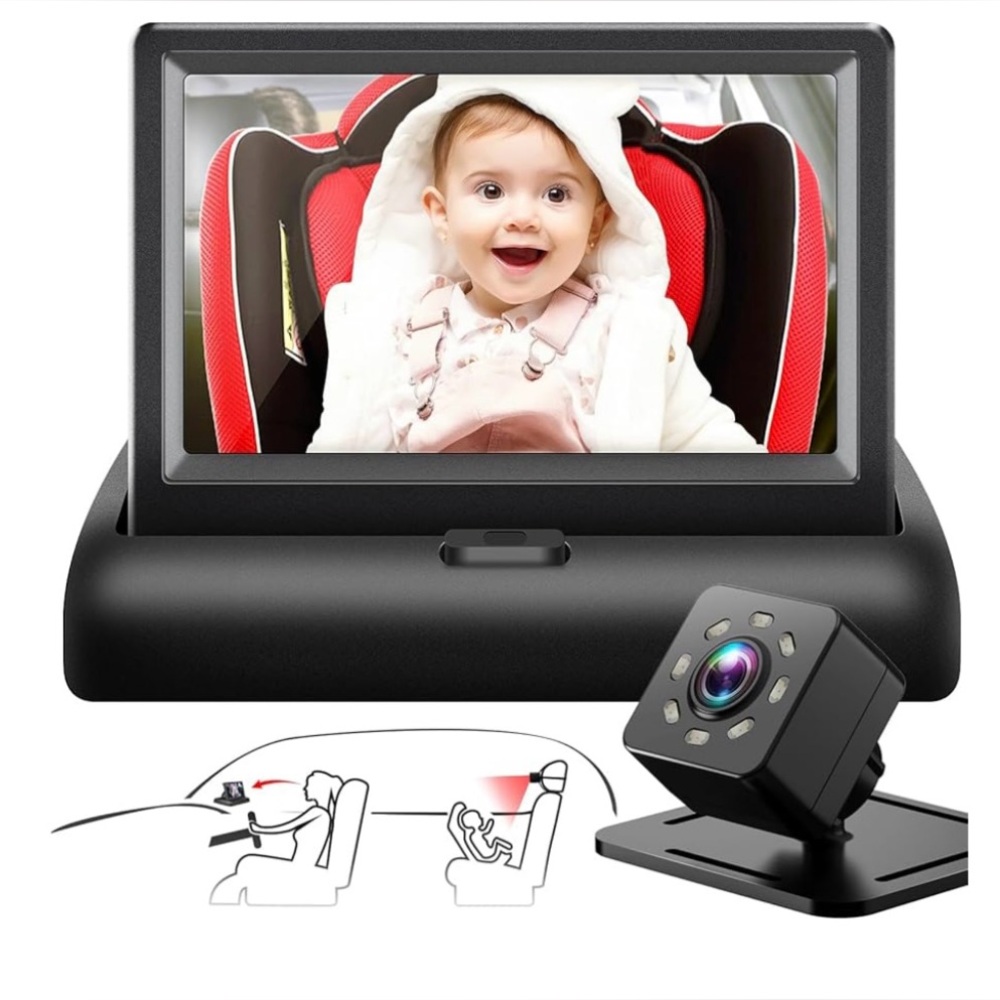 Baby Car Mirror with 4.3'' HD Night Vision Function Display.